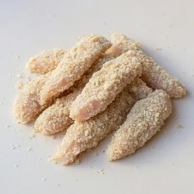 Illustration of Chicken breast tenders, Breaded, Uncooked