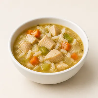 Illustration of Soup, Chicken rice, Canned, Chunky