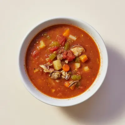 Illustration of Soup, Clam chowder, Manhattan style, Canned, Chunky