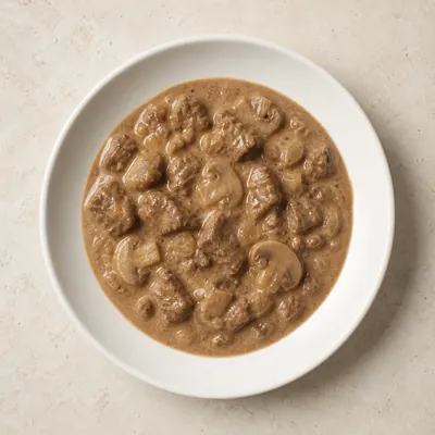 Illustration of Soup, Beef stroganoff, Canned, Chunky style