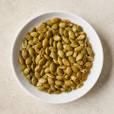 Illustration of roasted pumpkin seeds in a bowl