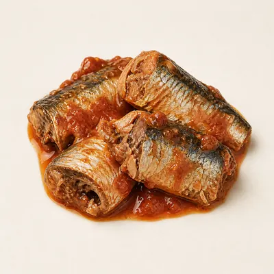 Illustration of Sardine, Pacific, Canned in tomato sauce, Drained solids with bone