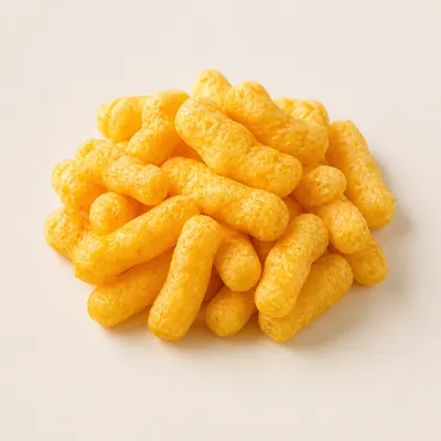 Illustration of Cheese puffs and twists, Corn based, Baked, Low fat