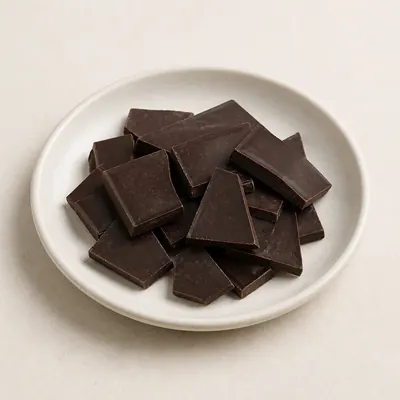 Illustration of Chocolate, Dark, Nfs (45-59% cacao solids 90%; 60-69% cacao solids 5%; 70-85% cacao solids 5%)