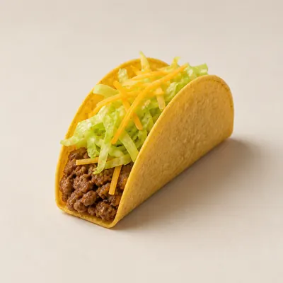 Illustration of Taco with beef, Cheese and lettuce, Hard shell