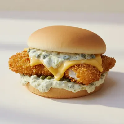 Illustration of Fish sandwich, With tartar sauce and cheese