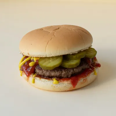 Illustration of Hamburger; single, Regular patty; with condiments