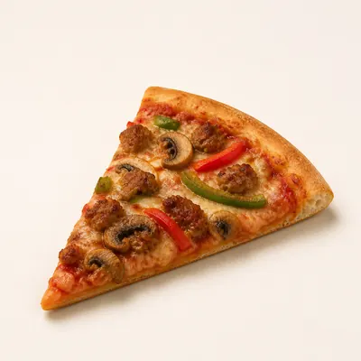 Illustration of Pizza, Meat and vegetable topping, Regular crust