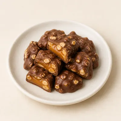 Illustration of Chocolate covered, Caramel with nuts